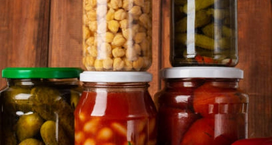 mason jars vegetables stock photo